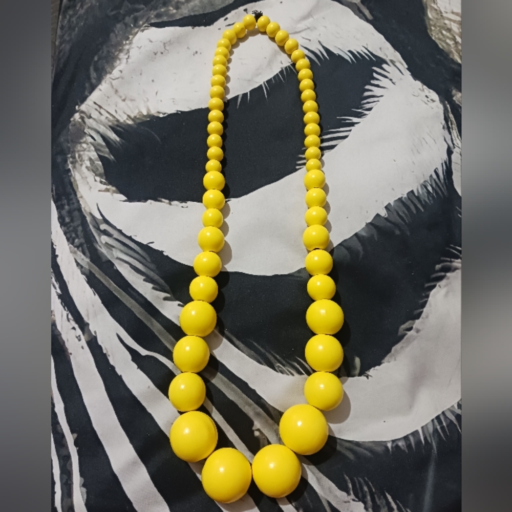 Women Yellow Wood Balls Long Necklace - Picture 3 of 6